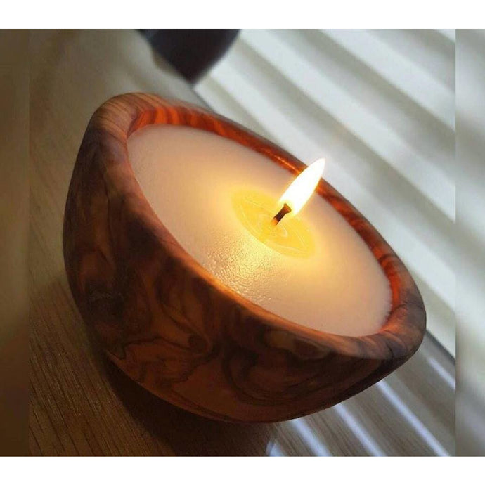 Scented candle bowl in Olive Wood (10cm)